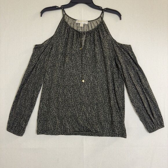 Michael Kors Off The Shoulder Top Size Medium Green/Black - Picture 1 of 7